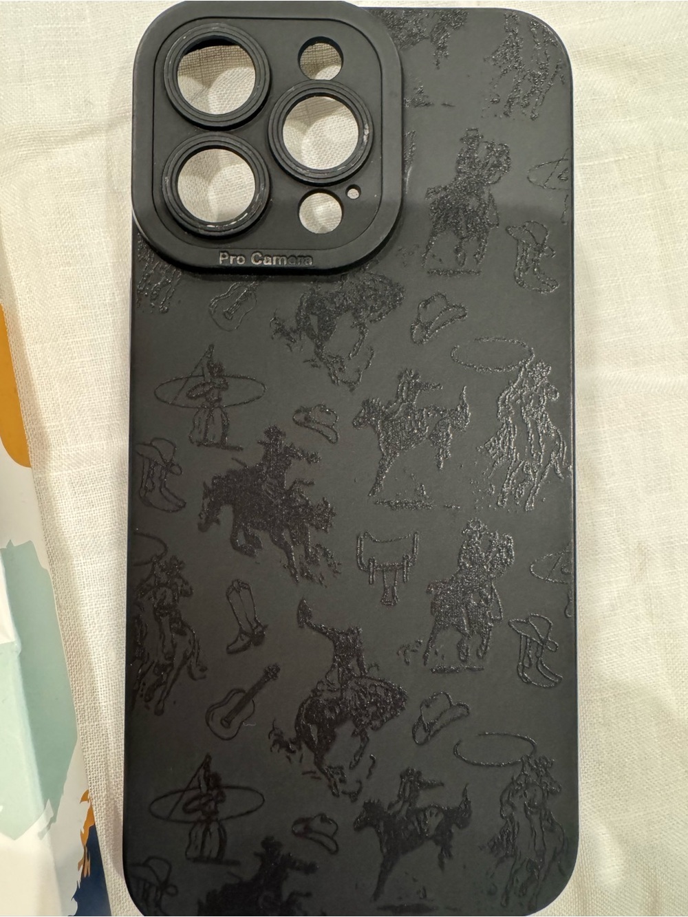 iPhone 15 pro max Black Cowboy Pattern Phone Case with Pro Camera Lens Cover